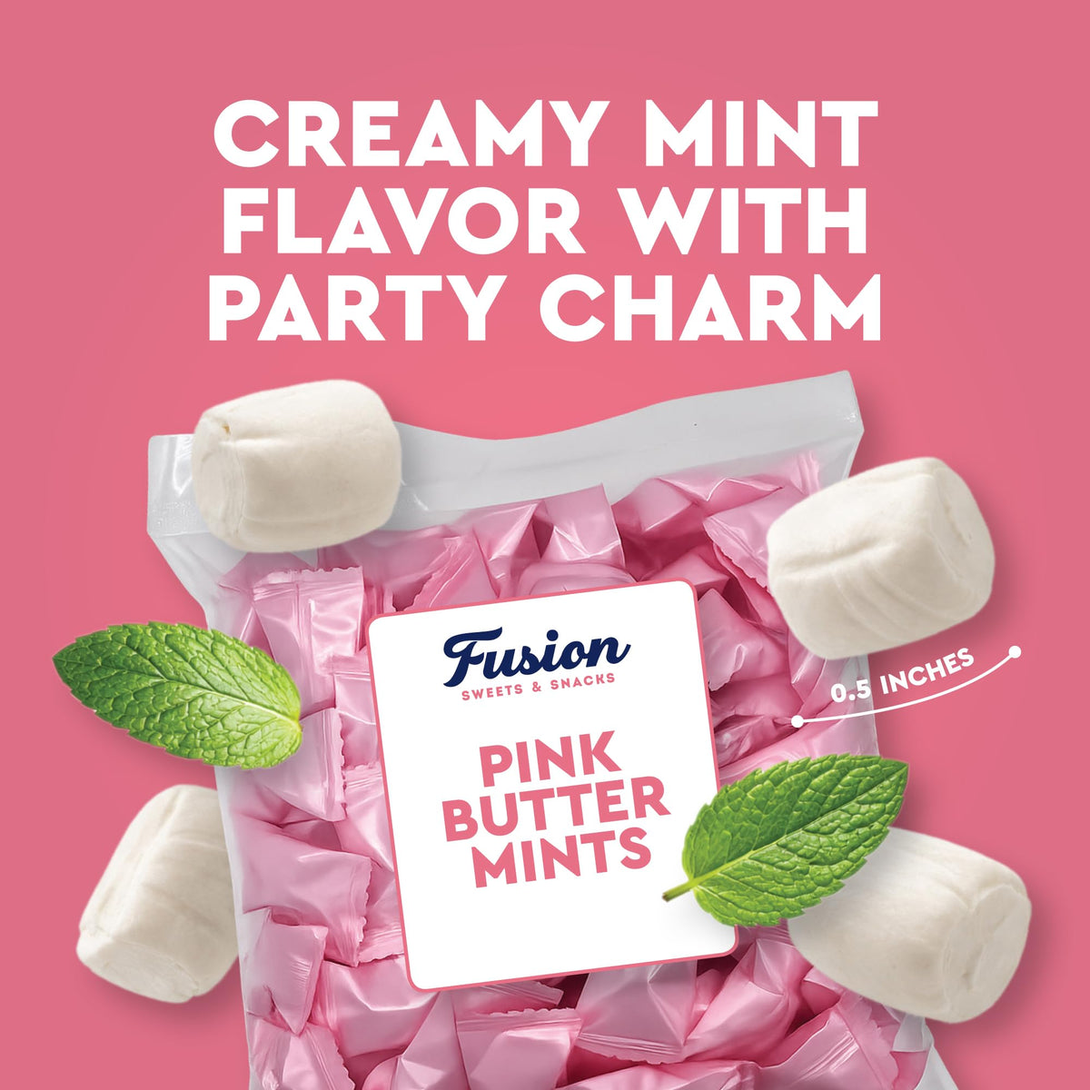 Fusion Sweets pink buttermints as party favors, delivering a sweet thank-you at gates and tables.