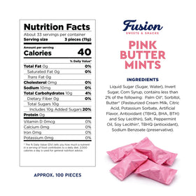 Fusion Sweets pink buttermints with girl-theme styling, enhancing baby shower decor and favors.