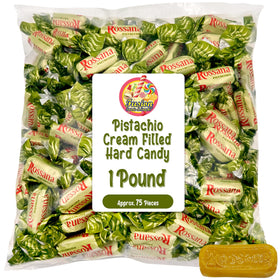 Rossana Pistachio Candy piece unwrapped, showing creamy pistachio center.