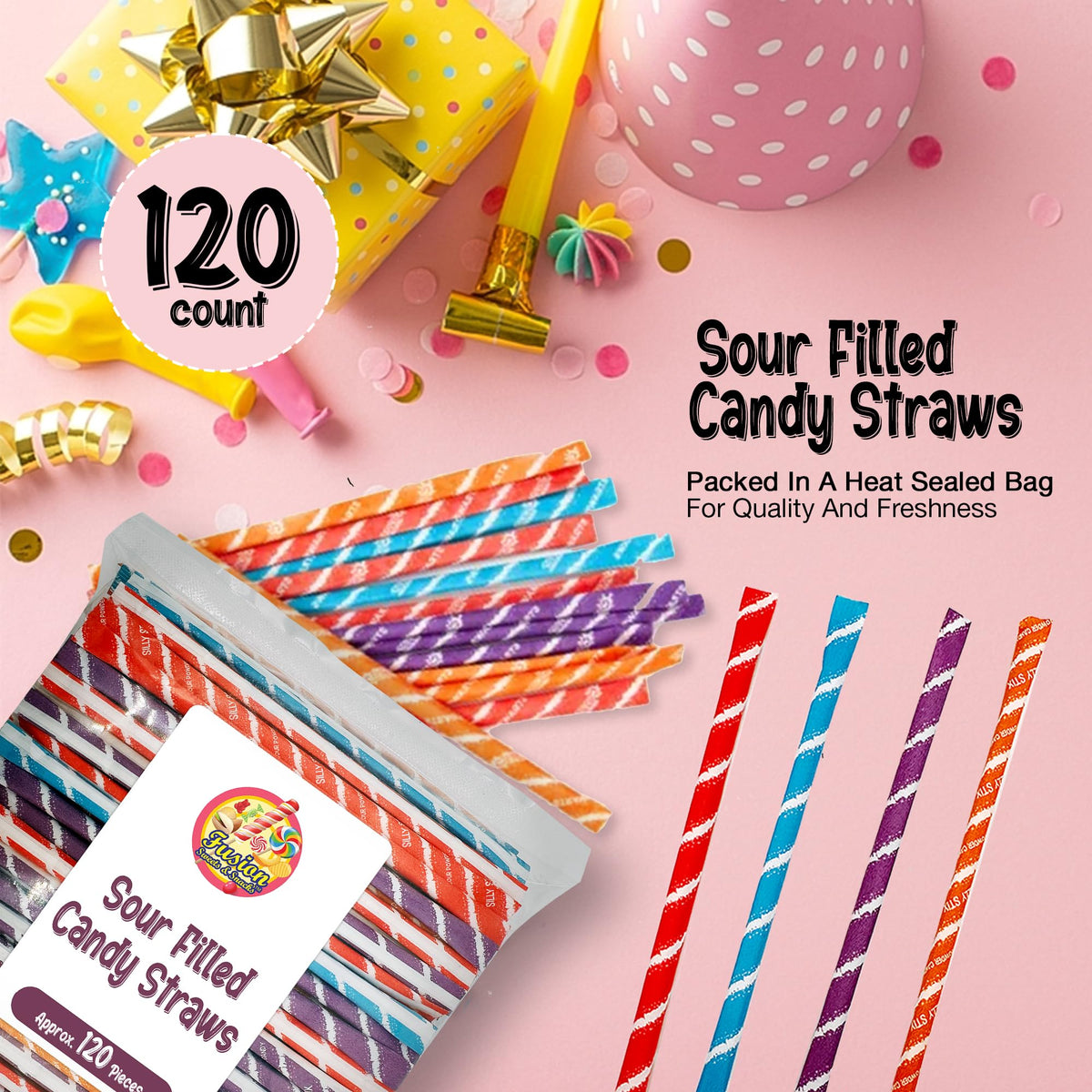 Fusion Sweets Sour Filled Candy Straws orange sticks spark tangy fun.