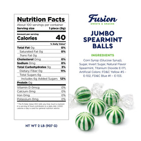 Fusion Sweets spearmint balls in a dish add festive color and freshness.