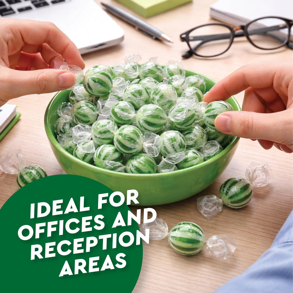 Fusion Sweets spearmint balls at wedding receptions offer refreshing, bite-sized favors.