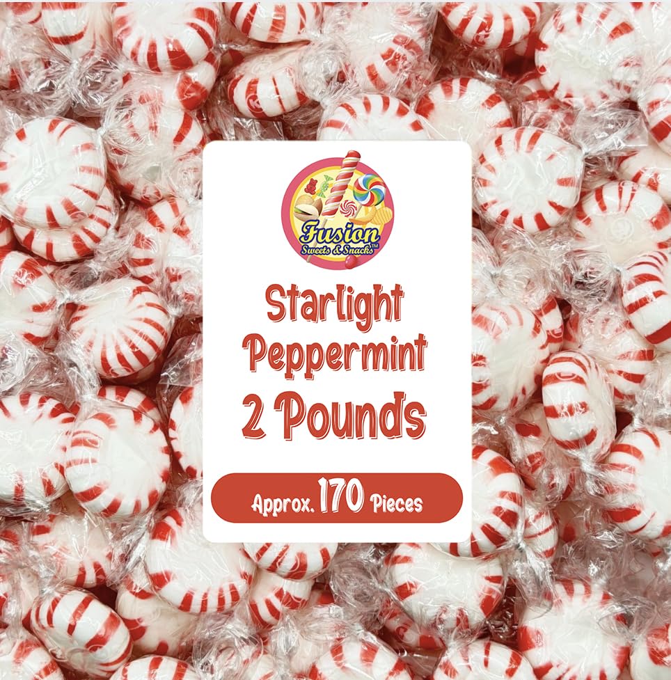 Fusion Sweets Starlight Peppermint hard candy 1lb bulk, bright wrapped mints for sharing