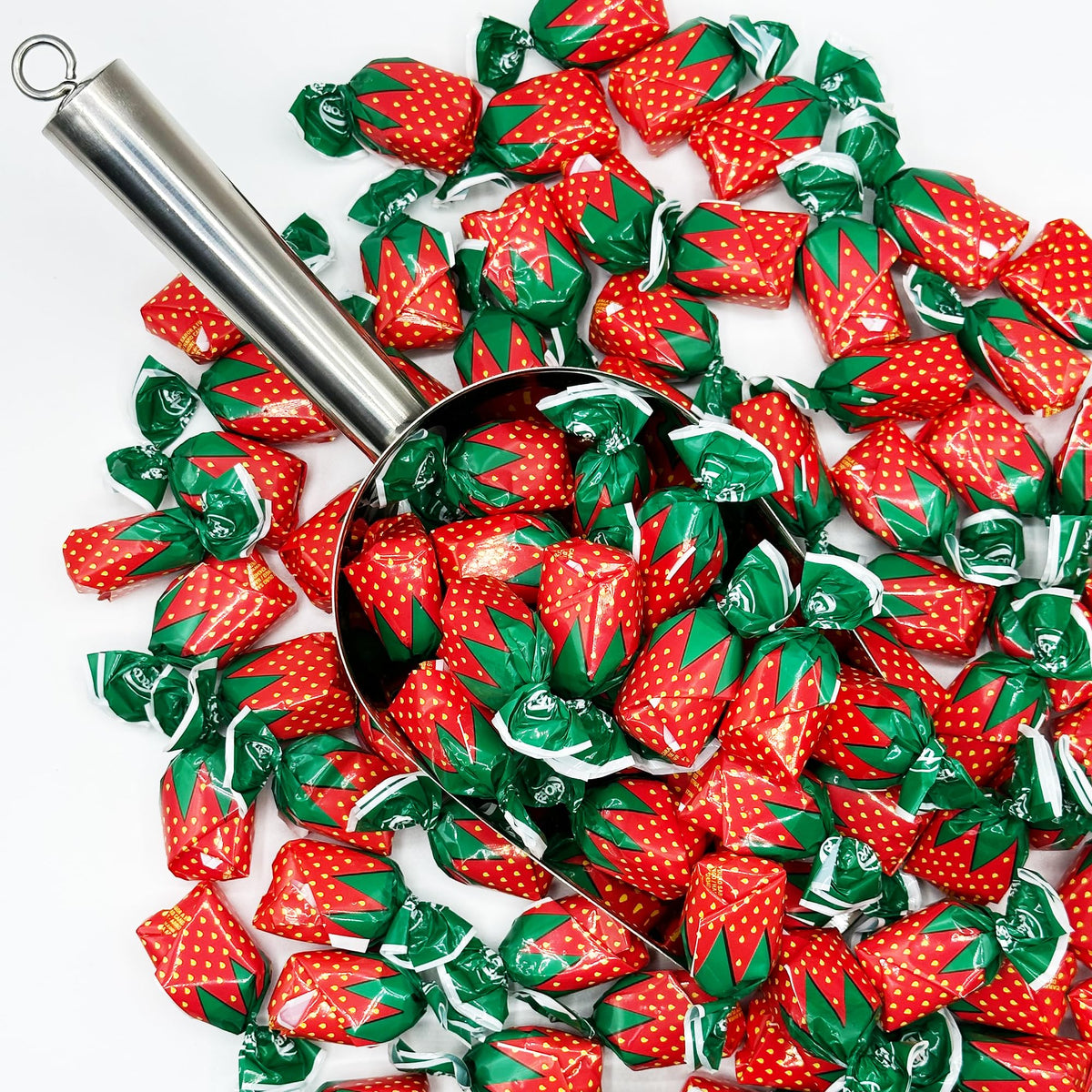 Fusion Sweets strawberry filled hard candy close up juicy strawberry center