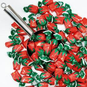 Fusion Sweets strawberry filled hard candy close up juicy strawberry center
