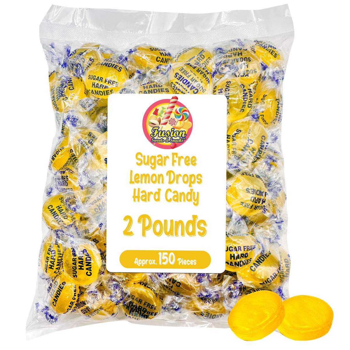 Fusion Sweets Sugar-Free Lemon Drops, individually wrapped for freshness and easy snacking