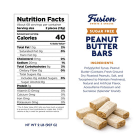 Fusion Sweets Sugar Free Peanut Butter Bars natural color tones on wrapper.