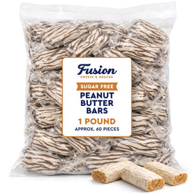 Fusion Sweets Sugar Free Peanut Butter Bars close-up reveals creamy peanut butter and subtle crunch.