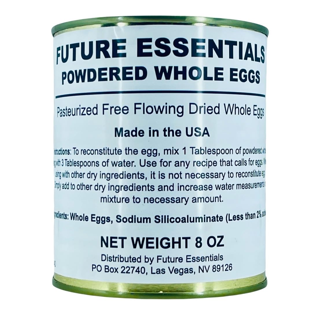 Future Essentials powdered eggs emergency-kit-pack emphasizes long shelf life for preparedness.