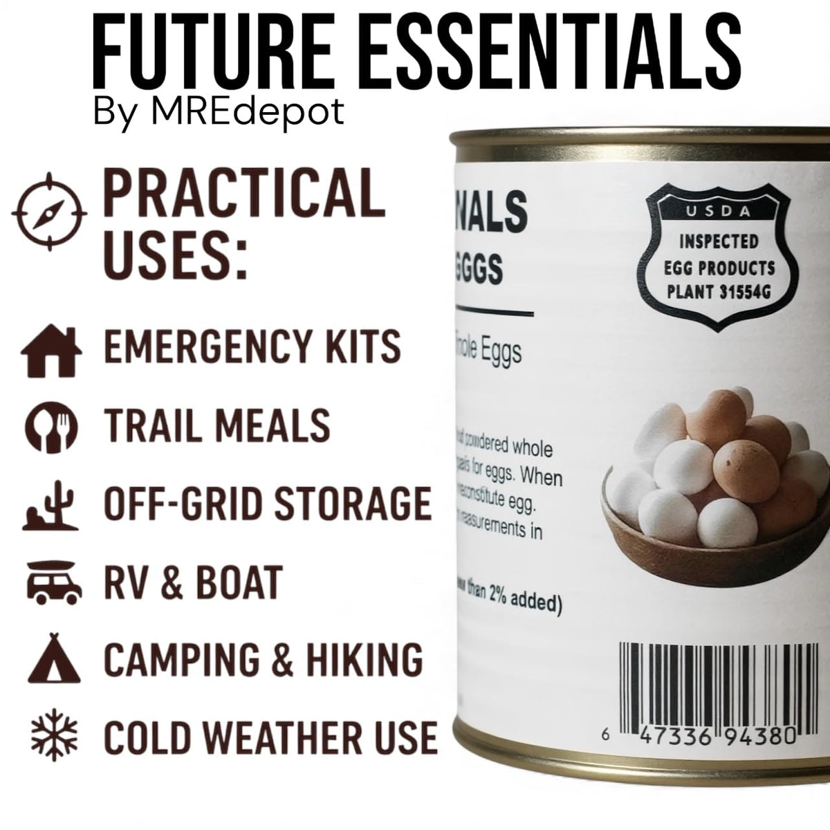 Future Essentials powdered eggs measuring spoon highlights precise rehydration for reliable cooking.