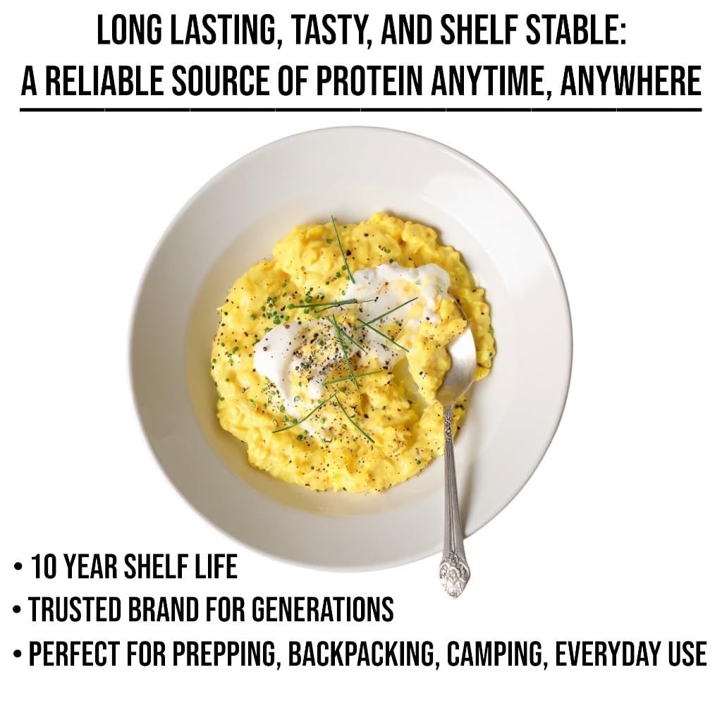 Future Essentials powdered eggs water-mix demonstrates quick prep for versatile meals on the go.