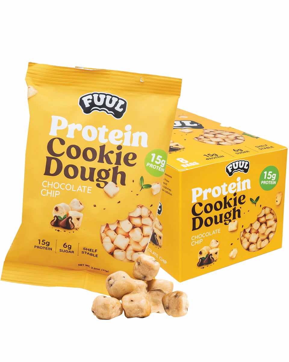 FUUL Protein Cookie Dough Chocolate Chip front packaging showing grab-and-go snack benefits
