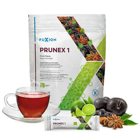 FuXion Prunex1 detox tea box promotes daily cleansing and lightness.