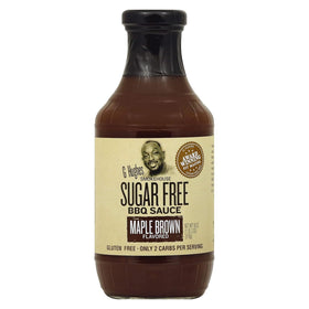 G Hughes SugarFree Maple Brown BBQ sauce bottle adds rich flavor without sugar