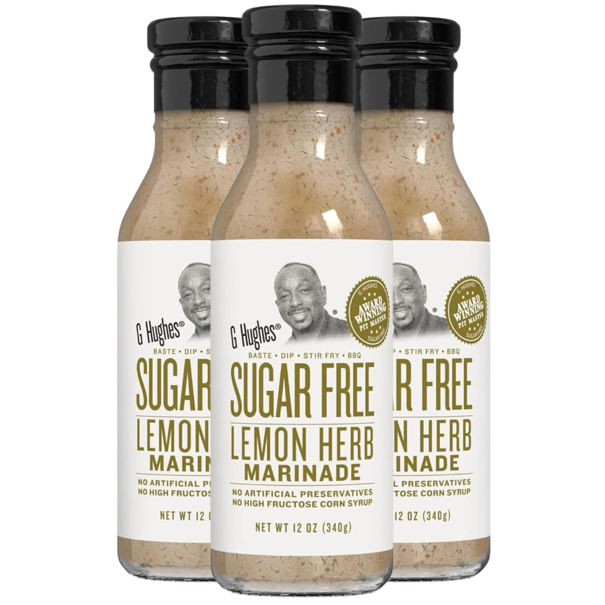 G Hughes Lemon Herb Marinade bottle front adds a zesty flavor to chicken.