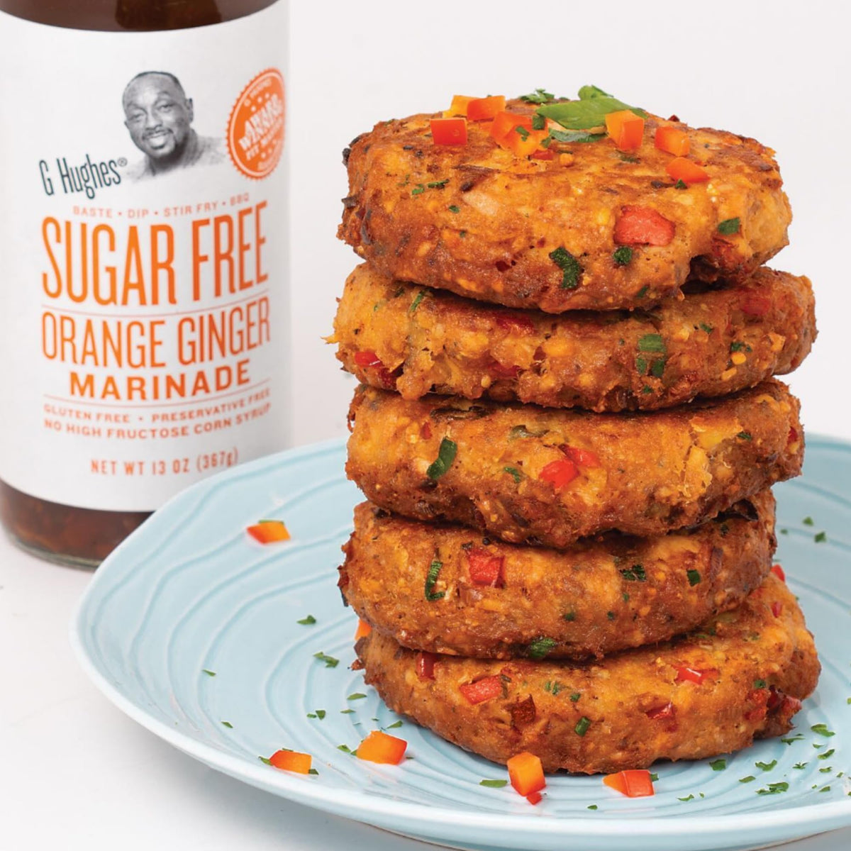 G Hughes Orange Ginger Marinade ingredients label highlights no high fructose corn syrup.