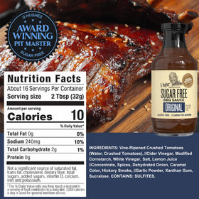 G Hughes Hickory sugar-free BBQ bottle delivers bold smoky notes on ribs.