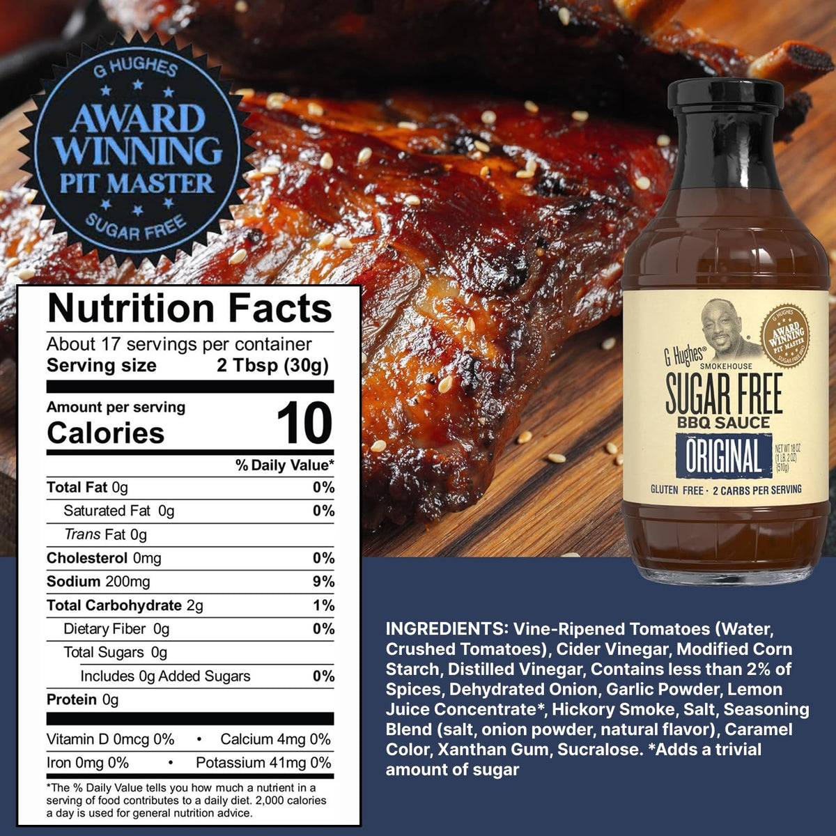 G Hughes sugar-free Original BBQ pour shot shows tang and no-sugar versatility.