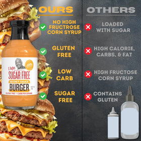 G Hughes Sugar Free Burger Secret Sauce 3-pack display shows convenient shopping option.