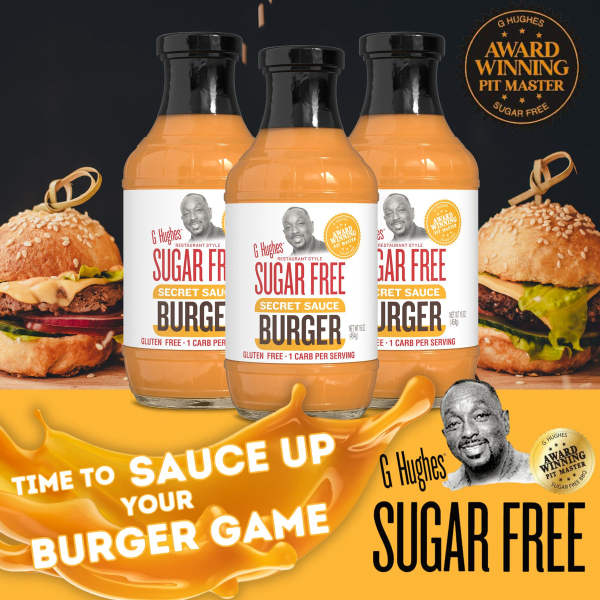 G Hughes Sugar Free Burger Secret Sauce pour highlights smooth texture ideal for dipping.
