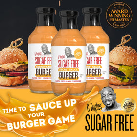 G Hughes Sugar Free Burger Secret Sauce pour highlights smooth texture ideal for dipping.