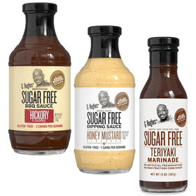 G Hughes Sugar Free Hickory BBQ sauce bottle ready for grilling.