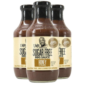 G Hughes Sugar Free Honey BBQ bottle pour for healthier grilling