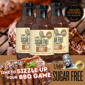 G Hughes Sugar Free Honey BBQ glaze on chicken, savory and keto-friendly