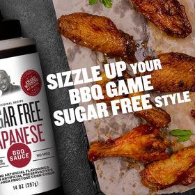 G Hughes Sugar Free Japanese BBQ sauce on the grill adding savory aroma
