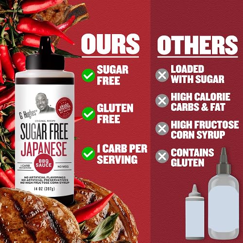 G Hughes Sugar Free Japanese BBQ sauce stir-fry glaze enhances vegetables