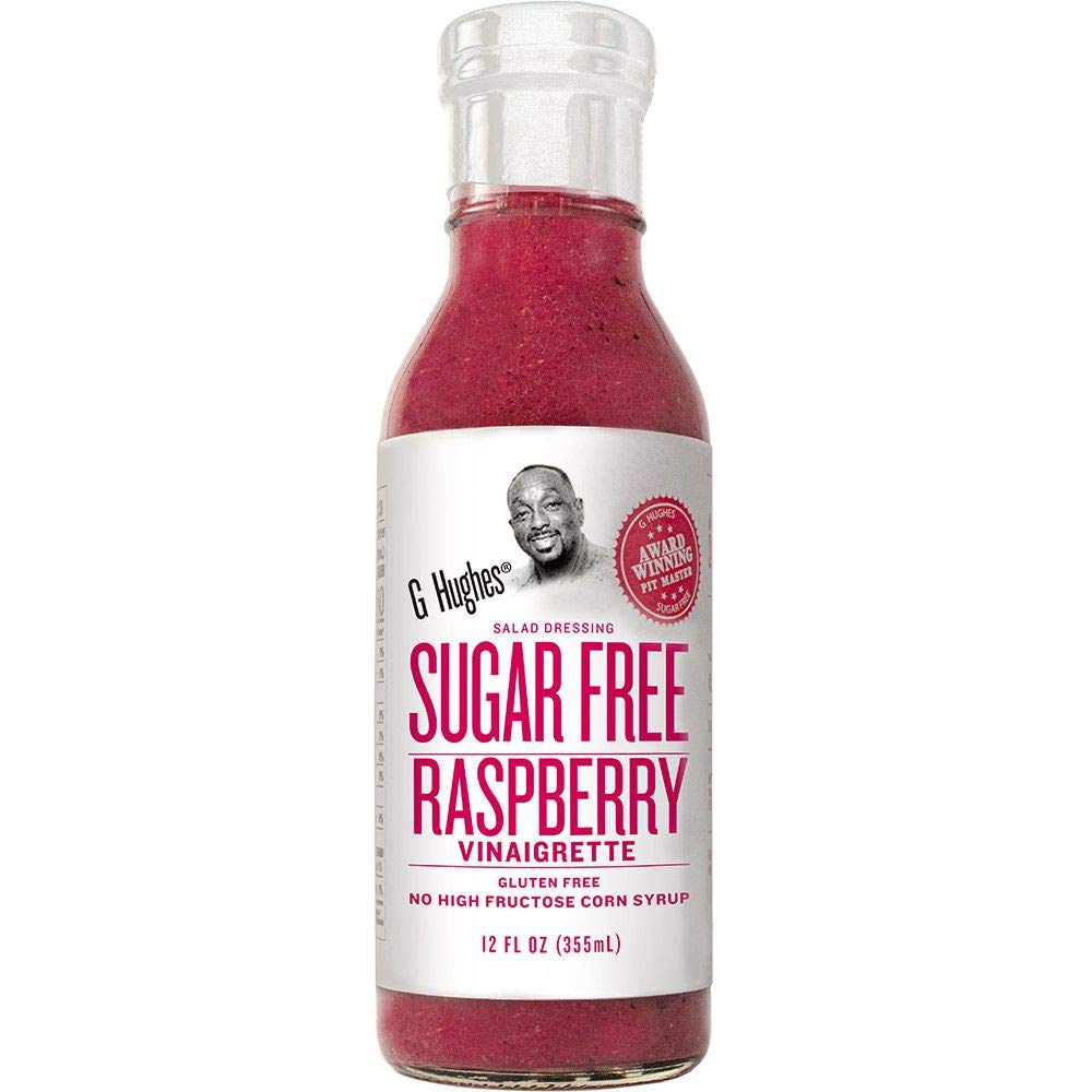 G Hughes Sugar Free Raspberry Vinaigrette bottle front view for a guilt-free salad option