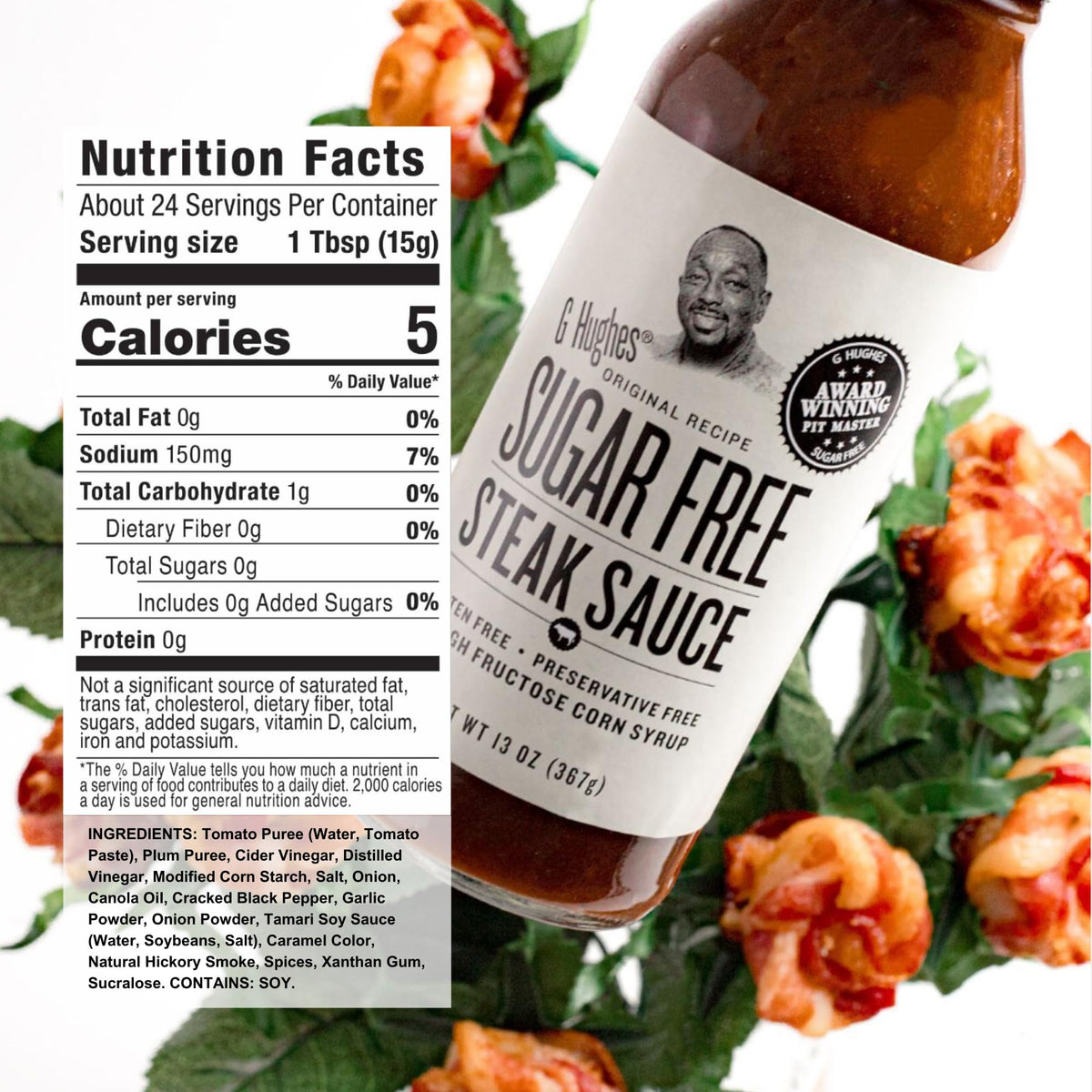G Hughes Sugar Free BBQ Sauce glaze drizzled over grilled meats.