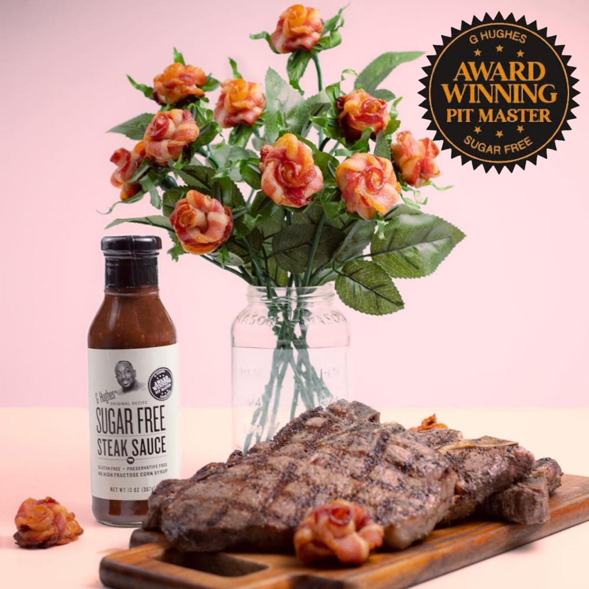 G Hughes Sugar Free BBQ Sauce jar ready for dipping and lighter meals.