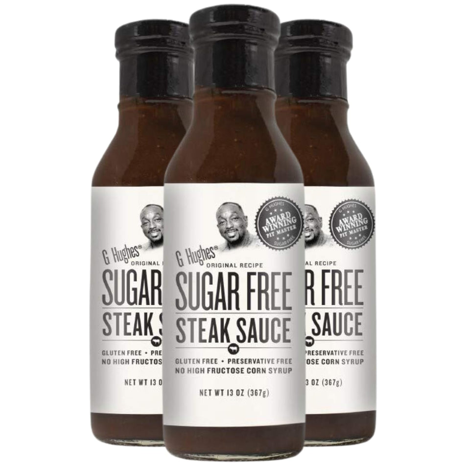 G Hughes Sugar Free Steak Sauce bottle showcases savory depth without added sugar for healthier meals.