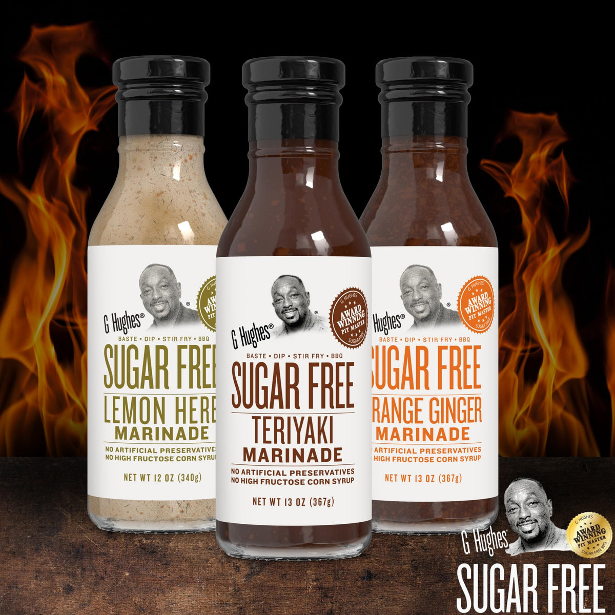 G Hughes Teriyaki bottle enhances beef or chicken with savory gluten-free marinade.