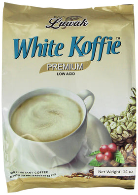 G8 Beverage LUWAK White Koffie Low Acid 3in1 sachets pack for quick, smooth coffee.