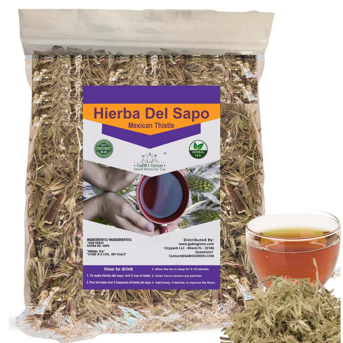 Gabio Green Hierba del Sapo tea leaves, pure and additive-free for versatile infusions.