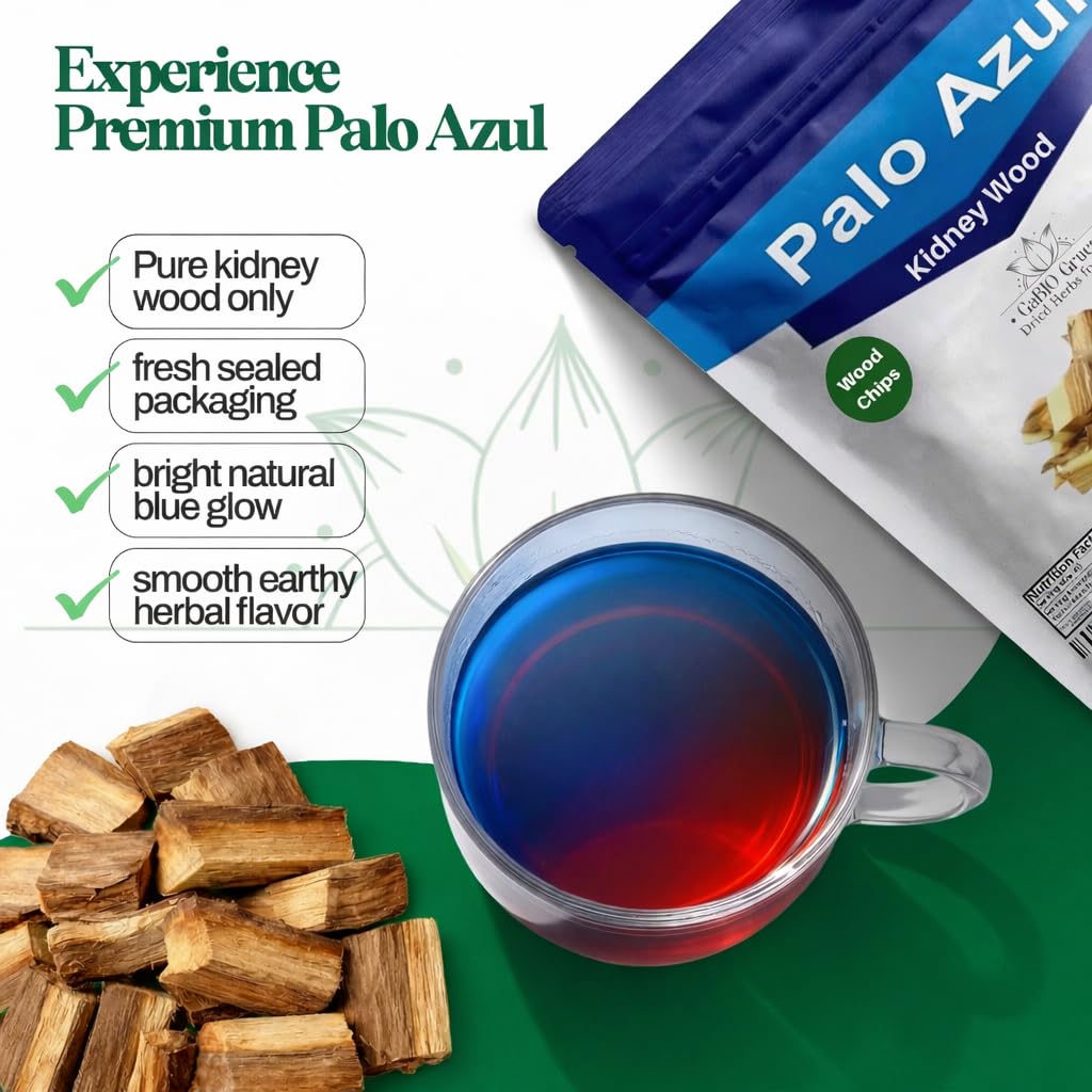 Gabio Green Palo Azul Tea bag closeup shows kidneywood