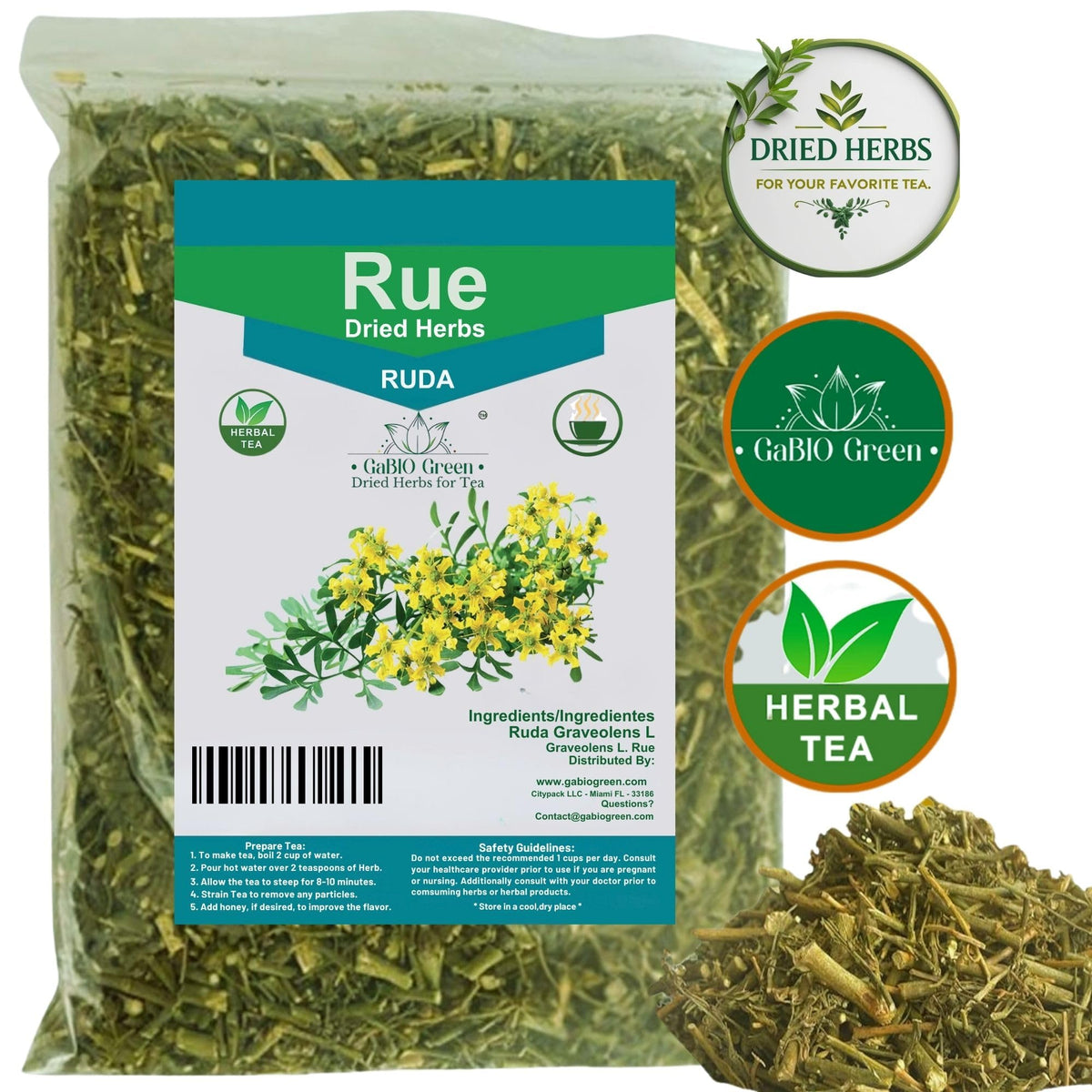 Gabio Green Raw rue herb as natural ingredient for craft preparations.
