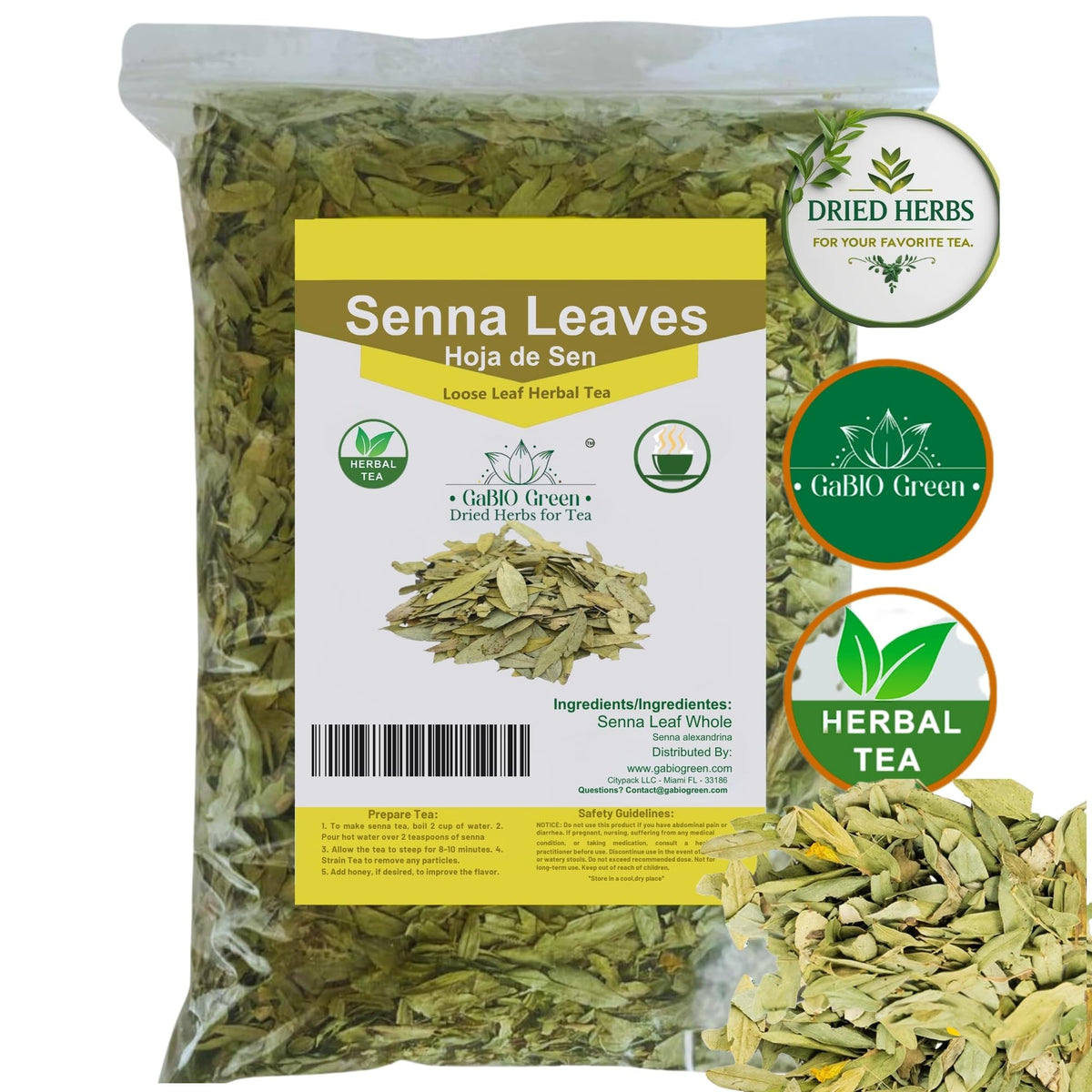 Gabio Green Senna Leaves in resealable bag for easy use