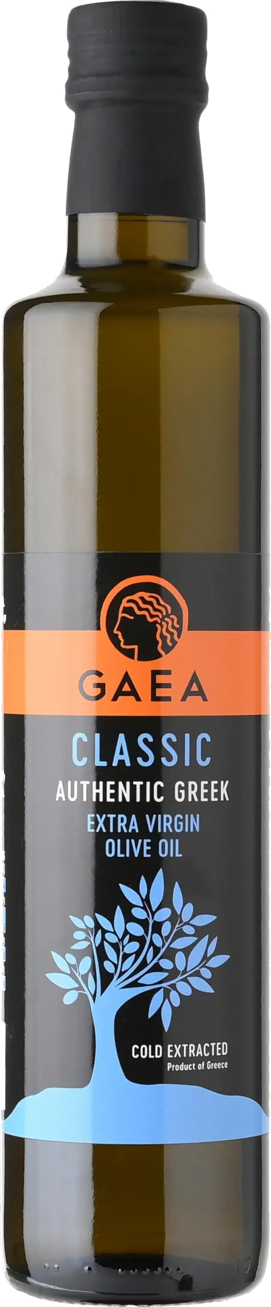 Gaea Classic olive oil bottle front view for everyday cooking and dressings.