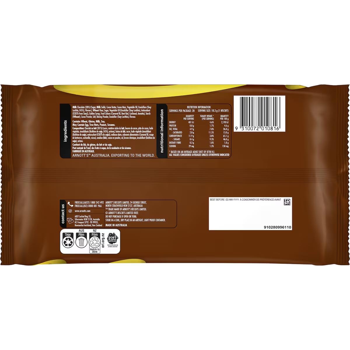 GAF Tim Tam Original 20 cookies on display, great for dessert tables and offices.