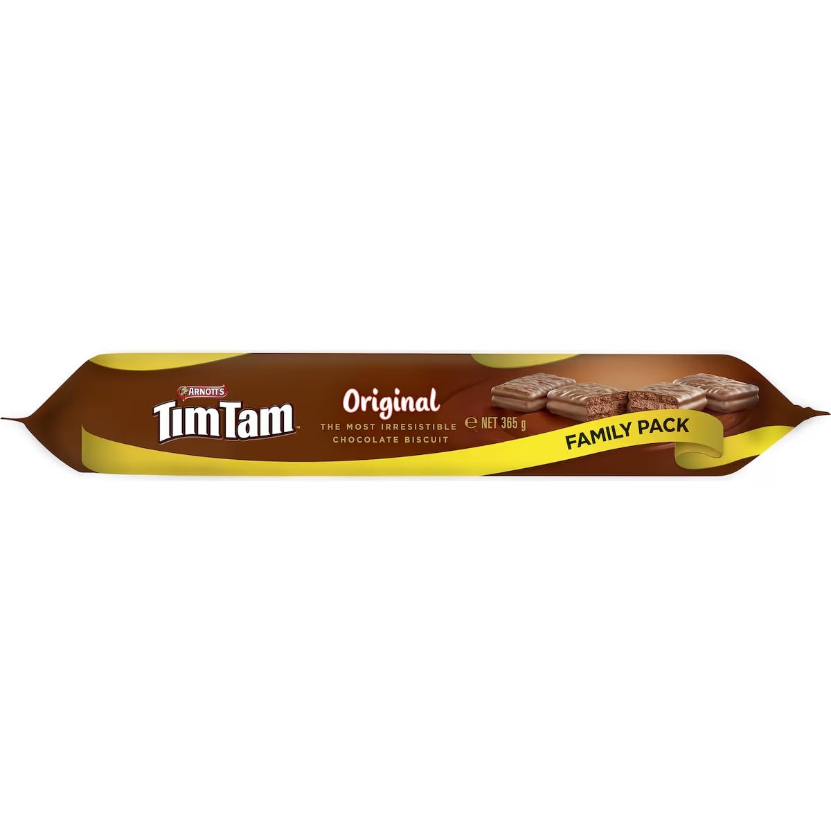 GAF Tim Tam Original malted biscuit layer detail, crisp bite with creamy center.