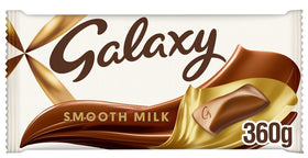 Galaxy Smooth Milk Chocolate Bar left packaging view, ideal for sharing at gatherings and movie nights.