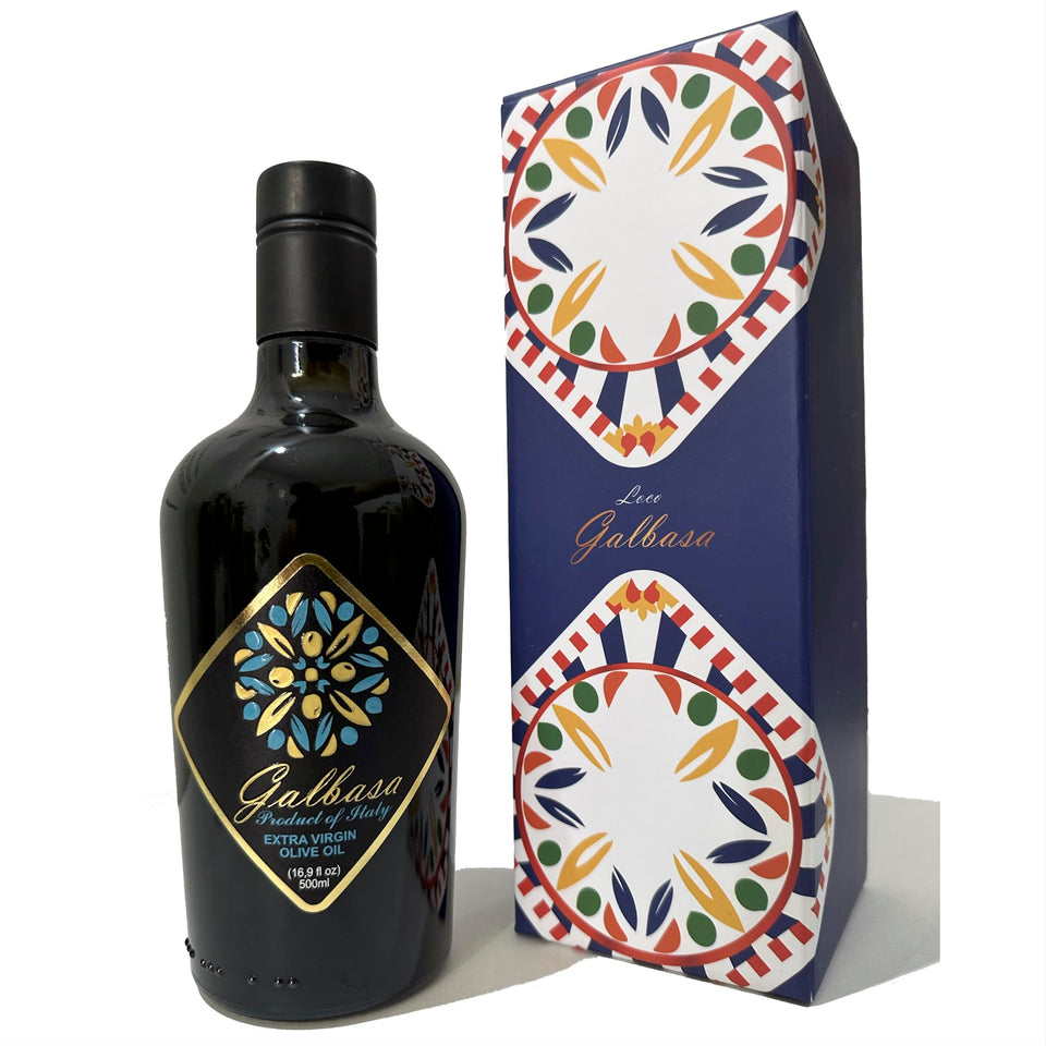 Galbasa Organic Olive Oil bottle showcases Sicilian quality for everyday cooking.