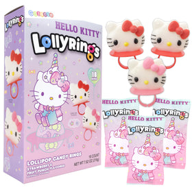 Galerie Hello Kitty lollipop rings close-up highlighting strawberry and fruit punch flavors