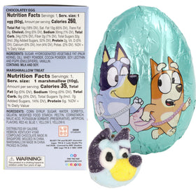 Galerie two-pack Easter chocolate eggs featuring hollow shells and Bluey marshmallow surprise.