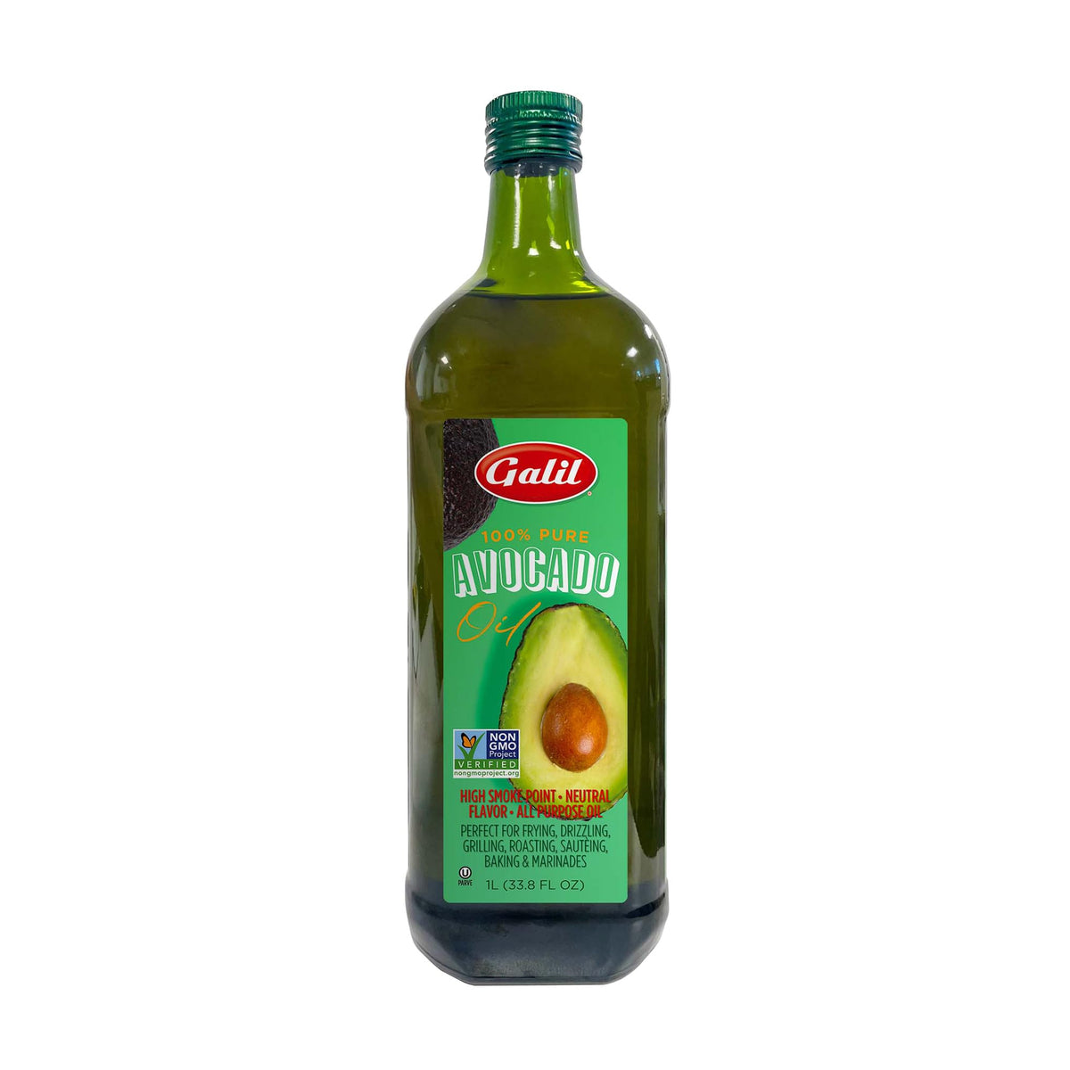 Galil Avocado Oil 1L glass bottle front view showing premium purity for everyday cooking.