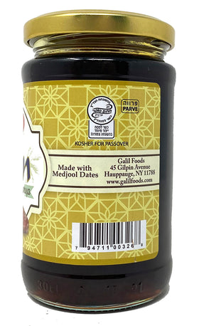 Galil Medjool Dates Syrup jar with rich flavor suitable for desserts.