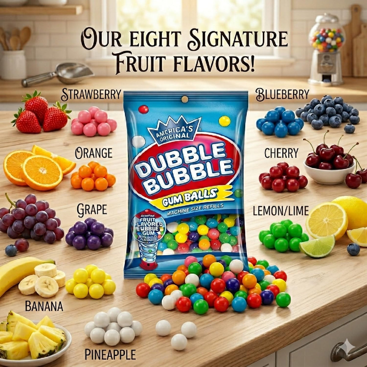 Assorted fruit flavors in Galley Grove mini gum for flavor variety